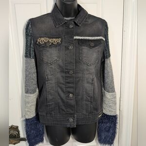 Desigual Jean Jacket Mixed Media Embellished Size 36 Eur (xs-sm)